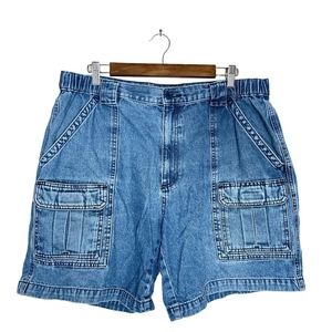 36 Mens Blue Regular Fit Medium Wash Flat Front Denim Cargo Shorts